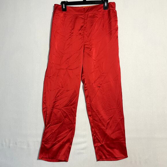 Gretchen Scott Women's Wide Leg Silk Satin Pull-On Pants Red- Size M - Picture 2 of 9